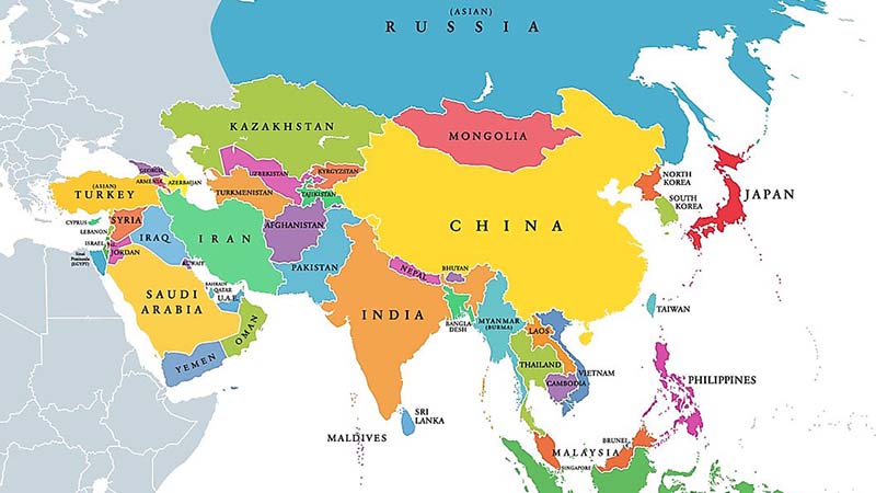 Map of the Countries in the Continent of Asia