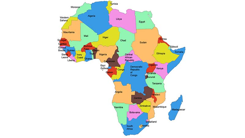 Map of the Countries in the Continent of Africa
