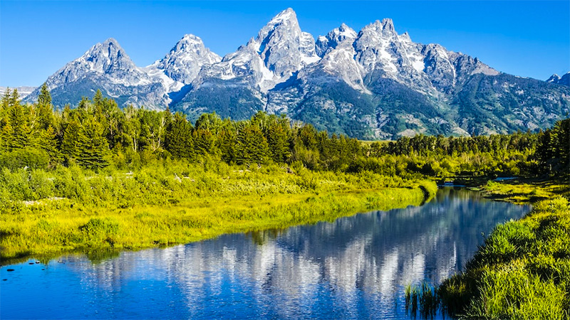 Grand Teton National Park encompasses the Teton mountain range, the 4,000-meter Grand Teton peak.